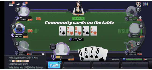 There are 5 cards on the table faced up called community cards. 