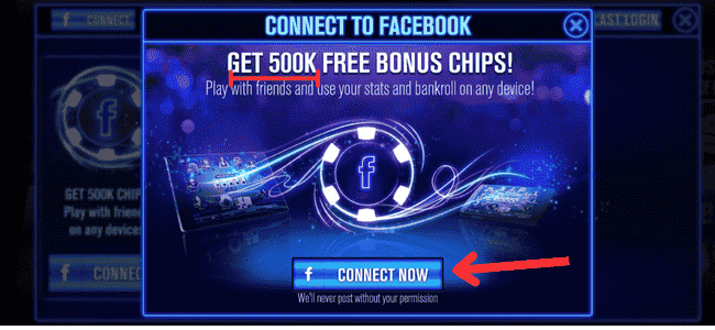 an image to connect wsop account with Facebook.